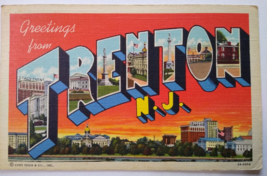 Greetings From Trenton New Jersey Large Letter Postcard Linen Curt Teich... - $12.83