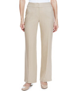 Women EX M&amp;S White Linen blend flat front Full length trouser Size 14 Long - $23.17