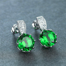 4Ct Simulated Green Emerald Push Solitaire Stud Earrings 14k White Gold Plated - £110.89 GBP