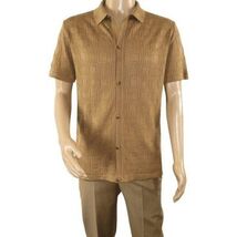 Mens Stacy Adams Italian Style Knit Woven Shirt Short Sleeves 3128 Cafe Brown image 2