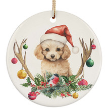 Cute Poodle Dog Santa Hat Deer Antlers Flower Xmas Ornament Ceramic Gift Decor - £11.93 GBP
