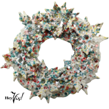 Vintage White Christmas Holiday Sparkle Snowflake Wreath Pin 2&quot; Across -... - £13.46 GBP