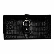 Time And Tru Women&#39;s Piper Filemaster Wallet Clutch Black Croc Snap Closure - £11.86 GBP