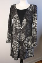 Aryeh M Brown Gray Geometric Paisley Print Knit Sweater Dress Zip Detail - £17.17 GBP