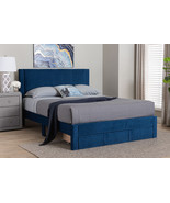 Donnica Modern Navy Blue Pleated Velvet Queen Size Storage Bed - $7,790.21 MXN