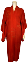 Vintage Japanese Red Silk Kimono with Metallic Gold Details - $47.49