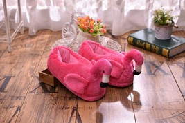 Winter Women Indoor  Slippers Cartoon Flamingo Pink Plush Warm Flat Ladies Shoes - £20.70 GBP