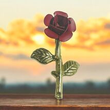 Small Red Rose Flower Brooch Pin  Gold Tone Enamel Vintage - $12.87