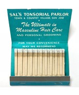 Sals Tonsorial Parlor San Jose CA Vintage Matchbook Town Country Male Ha... - $14.46