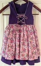 Girls Pink Purple Floral Handmade Jumper Dress Corset Bodice Lined Pinafore Sz 4 - £7.84 GBP