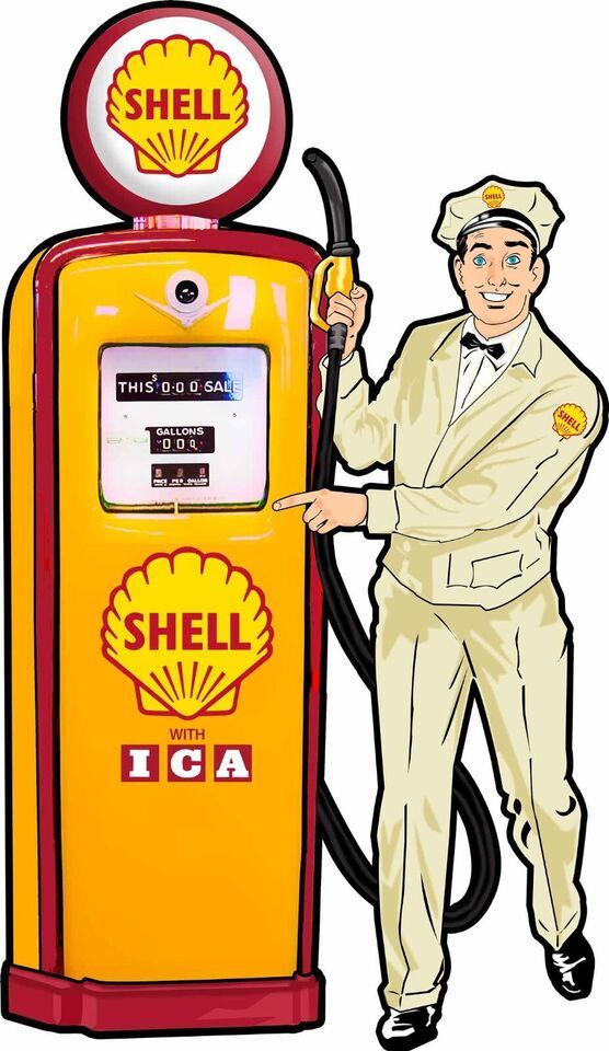 Shell Delivery Graphics Shell Gas Pump / Attendent Laser Cut Advertising Metal Sign 60