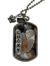 Kate Mesta LUCKY Crystal Angel Wing  Dog Tag Necklace  Art to Wear New - £17.08 GBP