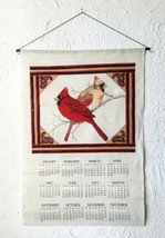 Vintage Stevens Linen Fabric Cardinals Calendar 1990 - Year Rolled Back ... - £11.32 GBP