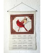 Vintage Stevens Linen Fabric Cardinals Calendar 1990 - Year Rolled Back ... - $14.20