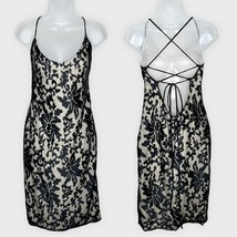 Nwt Lovers + Friends Black Lace Overlay Lace Up Back Cocktail Dress Size Medium - £50.27 GBP
