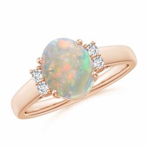 ANGARA Oval-Shaped Opal Solitaire Ring with Diamond Accents in 14K Gold - £720.27 GBP