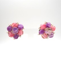 Vintage pink &amp; purple beaded cluster earrings - £12.01 GBP