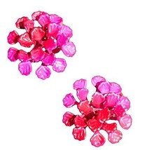 art deco 1950 metal red pink enamel clip on flower earrings - £19.67 GBP