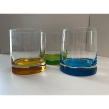 Vintage Double Old Fashioned glasses, DOF, Tumblers, blue green gold, set of 3  - £6.05 GBP