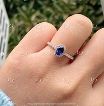 2Ct Oval Cut Simulated Sapphire Halo Fancy Engagement Ring 14K White Gold Plated - £32.87 GBP