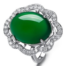 Natural Green Jade Mosaic Zircon Ring 925 Silver Jadeite Chalcedony Amulet Fashi - £9.07 GBP