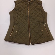 Love Tree Women's Size Small Vest Green Quilted Gold Accents Full Zip Mock Neck image 11
