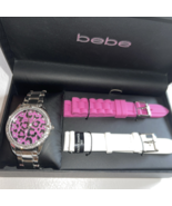 Bebe SILVER Watch  Set 2 Interchangeable bands PINK AND WHITE NEW IN BOX - $1,621.88 MXN