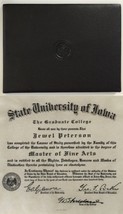 1940 University Iowa Diploma 1st Masters of Fine Arts In Nation Jewel Peterson - £237.40 GBP