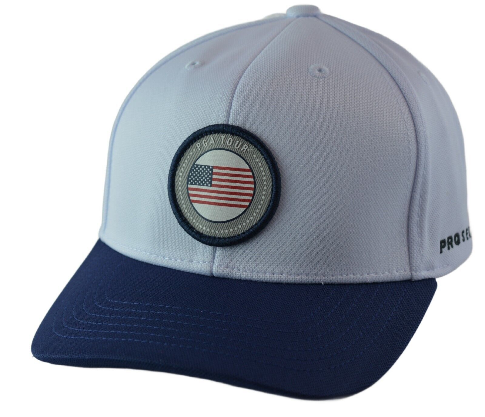 PGA Tour Pro Series Circle Logo Lightweight White & Blue Adjustable Golf Hat