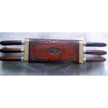 Antique Vintage Kashmir Hand Carved 6 Steak Knife Set Wood and Brass - India. - £51.21 GBP