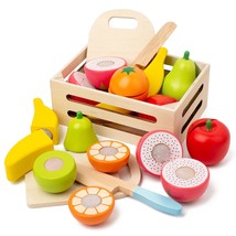 Play Food Sets For Kids Kitchen Wooden Toys Pretend Play Cutting Food Toys For T - £27.32 GBP