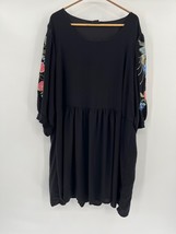 City Chic Babydoll Dress Sz XL/22 Black Embroidered Floral Sleeves Mini  - $29.40