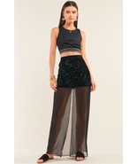  Crushed Velvet &amp; Sheer Mesh Front Slit  Maxi Skirt - $282.71 MXN+