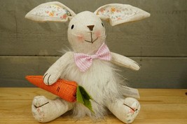 Cotton &amp; Co Plush Farmhouse Decor Fabric Fur Easter Bunny Spring Floral 13&quot; Tall - $19.79