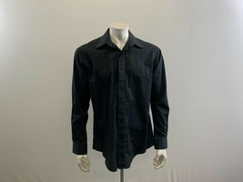 Lucasini Men&#39;s Button Up Dress Shirt Size 15.5 Black Long Sleeve Cotton ... - £10.05 GBP