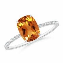 ANGARA Thin Shank Cushion Cut Citrine Ring With Diamond Accents - £595.65 GBP