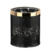 Luxury Metal Waste Bin With Leather Cover,Open Top Office Wastebasket,Double Lay - £54.34 GBP