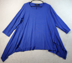 Attitudes By Renee Blouse Top Women Size Large Blue Rayon Long Sleeve Round Neck - £22.13 GBP