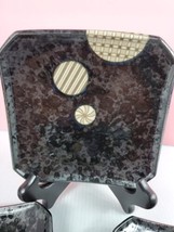 Set of 4 Square Black Ceramic Sushi Appetizer Plates Modern Motif G02 - £12.50 GBP