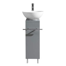 Small Light Gray Finish Stand Pedestal Bathroom Vanity White Ceramic Vessel Sink - £238.07 GBP