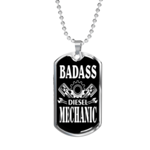 Badass Diesel Mechanic Dog Tag Stainless Steel or 18k Gold 24&quot; Chain - £37.92 GBP+