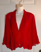 Plaza South Collection Petites Red 3/4 Embroidered Sleeve Button Down Blouse 10P - £12.60 GBP