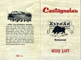 Castagnola&#39;s Espana Restaurant Wine List Santa Barbara California 1970&#39;s - £19.97 GBP