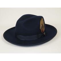 Mens Hat BRUNO CAPELO Australian Wool Wide Brim Fedora Melrose MR371 Navy Blue image 4