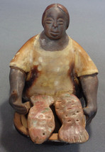 Peru Chuluganas Handmade Pottery Figurine Round Woman w/ Fish Artist Signed - $16.99