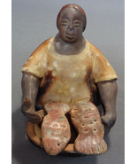 Peru Chuluganas Handmade Pottery Figurine Round Woman w/ Fish Artist Signed - £13.41 GBP