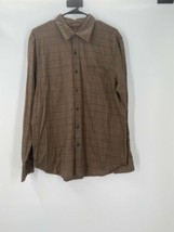 Tasso Elba men&#39;s shirt brown plaid button up long sleeves 100% cotton si... - £12.15 GBP