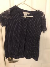 H&amp;M L.O.G.G. Girls Yth US Sz 14 Navy Blue W White Polka Dots &amp; Lace Slee... - £9.02 GBP