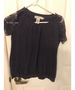 H&amp;M L.O.G.G. Girls Yth US Sz 14 Navy Blue W White Polka Dots &amp; Lace Slee... - £8.92 GBP