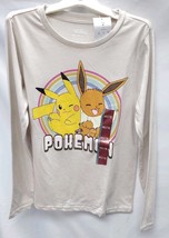 Girls' Medium Pokémon Pikachu and Eevee Long Sleeve Graphic T-Shirt - Ivory  image 2